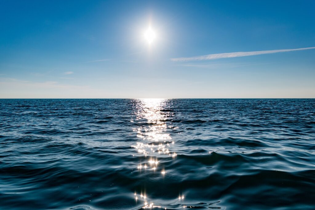 sea, horizon, sun